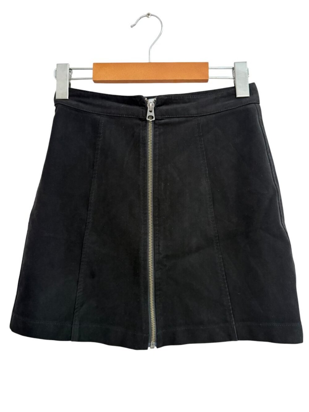 Wilfred Free Black Faux Suede Zip Front A-Line Mini Skirt 0